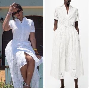 Zara NWT white embroidered shirt dress